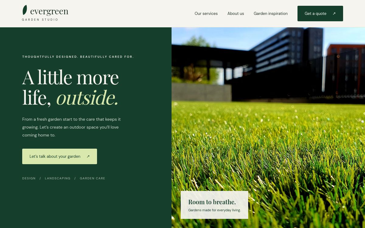 Our Evergreen Garden Studio website design
